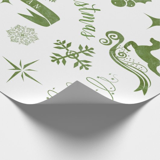 Gepersonaliseerde  groene en witte kerstverpakking cadeaupapier (Hoek)