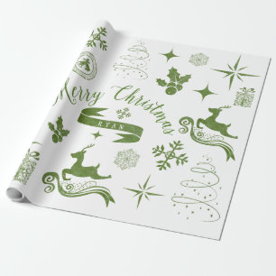 Gepersonaliseerde  groene en witte kerstverpakking cadeaupapier