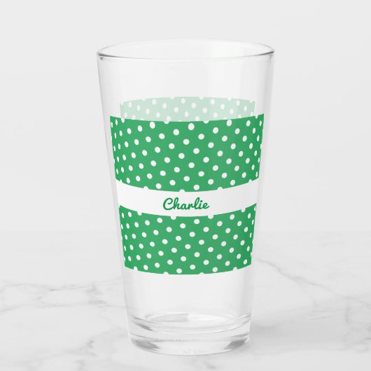 Gepersonaliseerde groene en witte polka dot patroo glas (Achterkant)