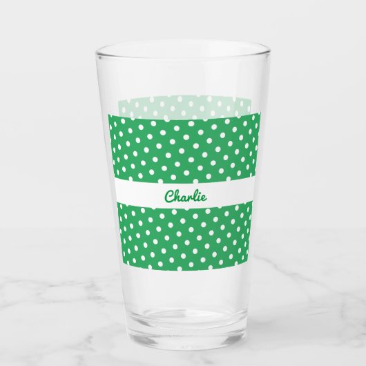 Gepersonaliseerde groene en witte polka dot patroo glas (Voorkant)