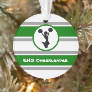 Gepersonaliseerde groene en zilver Cheerleader Orn Ornament