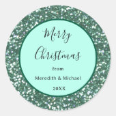 Gepersonaliseerde groene faux glitter ronde sticker (Voorkant)