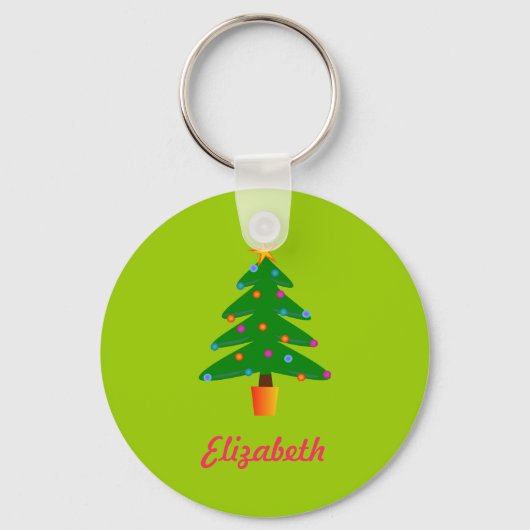 Gepersonaliseerde groene feestelijke kerstboom sleutelhanger (Voorkant)