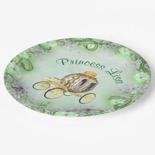 Gepersonaliseerde Groene Floral Princess Enchanted Papieren Bordje