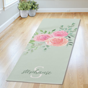 Gepersonaliseerde groene Floral Yogamat