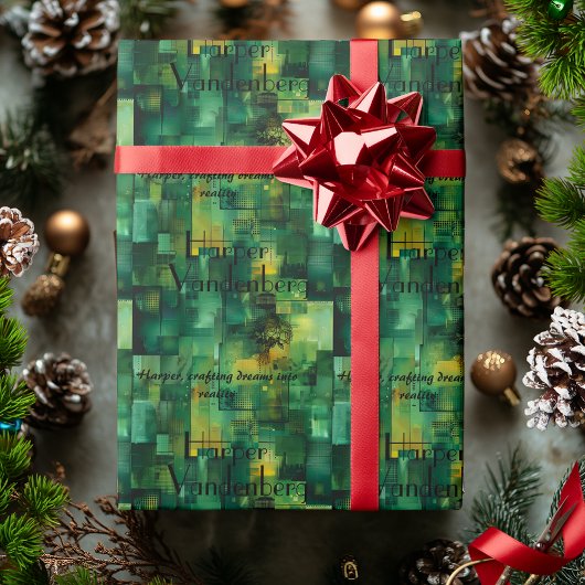 Gepersonaliseerde Groene Geometrische Abstracte Gi Cadeaupapier