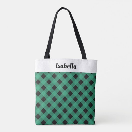 Gepersonaliseerde groene geruite buffel check patr tote bag (Achterkant)