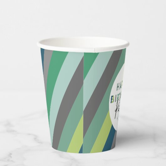 Gepersonaliseerde Groene Gestreepte brieven Birthd Papieren Bekers (Rechts)