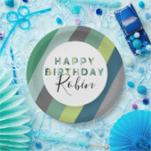 Gepersonaliseerde Groene Gestreepte brieven Birthd Papieren Bordje (Feest)