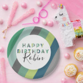 Gepersonaliseerde Groene Gestreepte brieven Birthd Papieren Bordje (Feest)