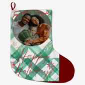 Gepersonaliseerde groene gingham grote kerstsok (Voorkant)