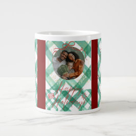 Gepersonaliseerde groene gingham kerst grote koffiekop