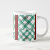 Gepersonaliseerde groene gingham kerst grote koffiekop (Rechts)