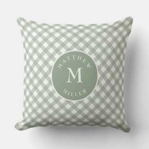 Gepersonaliseerde groene gingham-kussen voor kinde kussen