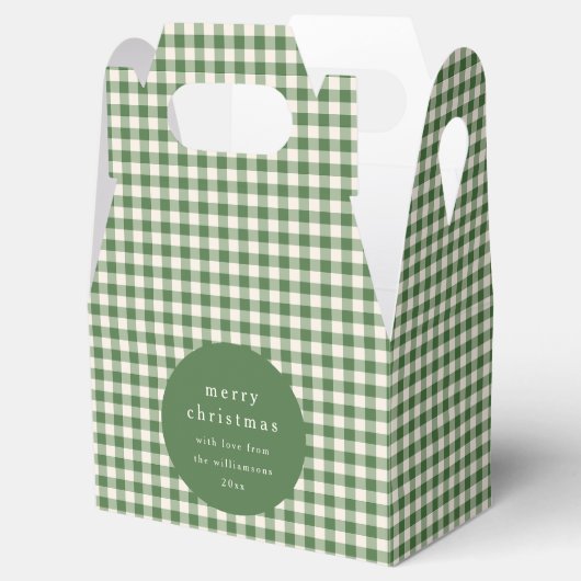 Gepersonaliseerde groene gingham plaid naam kerst bedankdoosjes (Geopend)