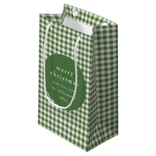 Gepersonaliseerde groene gingham plaid naam kerst klein cadeauzakje (Voorkant Gekanteld)