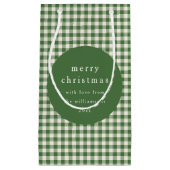 Gepersonaliseerde groene gingham plaid naam kerst klein cadeauzakje (Voorkant)