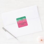 Gepersonaliseerde Groene Glitter-drift Roze Partij Vierkante Sticker (Envelop)