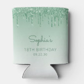 Gepersonaliseerde Groene Glitter Drip 18e Verjaard Blikjeskoeler (Achterkant)