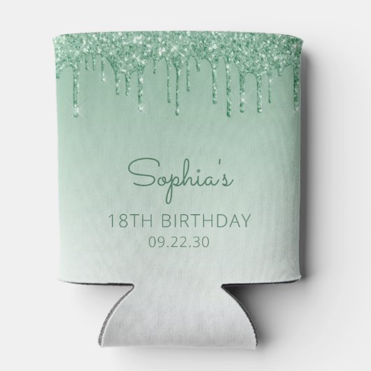 Gepersonaliseerde Groene Glitter Drip 18e Verjaard Blikjeskoeler (Achterkant)