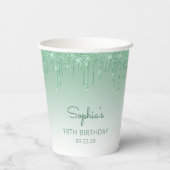Gepersonaliseerde Groene Glitter Drip 18e Verjaard Papieren Bekers (Achterkant)