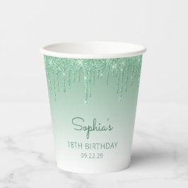 Gepersonaliseerde Groene Glitter Drip 18e Verjaard Papieren Bekers