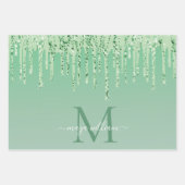 Gepersonaliseerde groene glitter druppels inpakpapier vel (Voorkant 2)