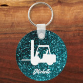 Gepersonaliseerde groene glitter vorkheftruck sleutelhanger (Voorkant)