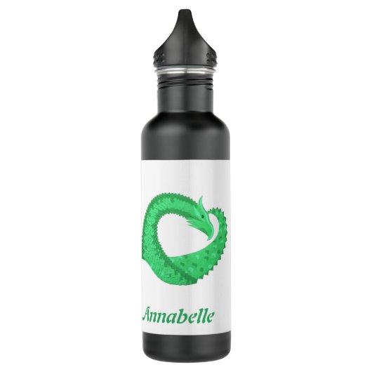 Gepersonaliseerde groene hartdraak op wit waterfles  (Links)