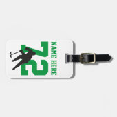 Gepersonaliseerde groene Hockey Player Name Number Bagagelabel (Voorkant horizontaal)