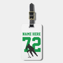 Gepersonaliseerde groene Hockey Player Name Number Bagagelabel