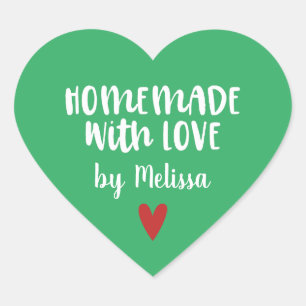Gepersonaliseerde groene homemade met liefde hart sticker