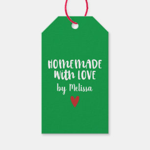 Gepersonaliseerde groene homemade met liefdeshart cadeaulabel