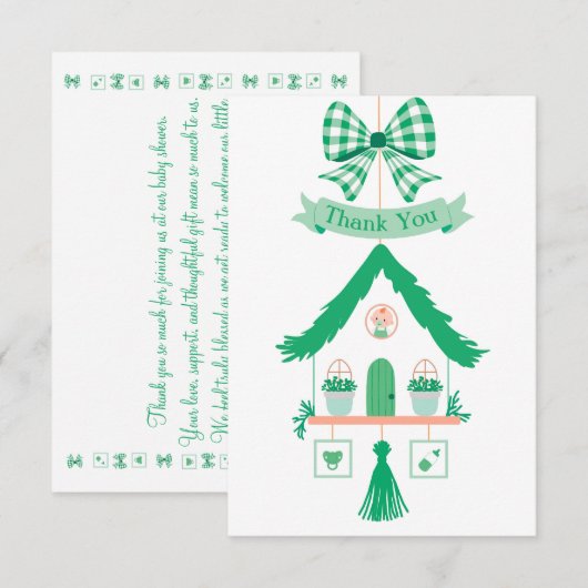 Gepersonaliseerde Groene Huis Dank u Baby shower Bedankkaart (Voorkant / Achterkant)