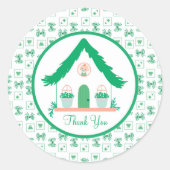 Gepersonaliseerde Groene Huis Dank u Baby shower Ronde Sticker (Voorkant)