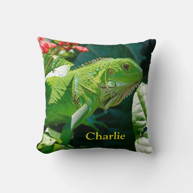 Gepersonaliseerde groene Iguana Lizard Kussen (Voorkant)