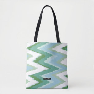 Gepersonaliseerde groene Ikat Chevron Pattern Brid Tote Bag