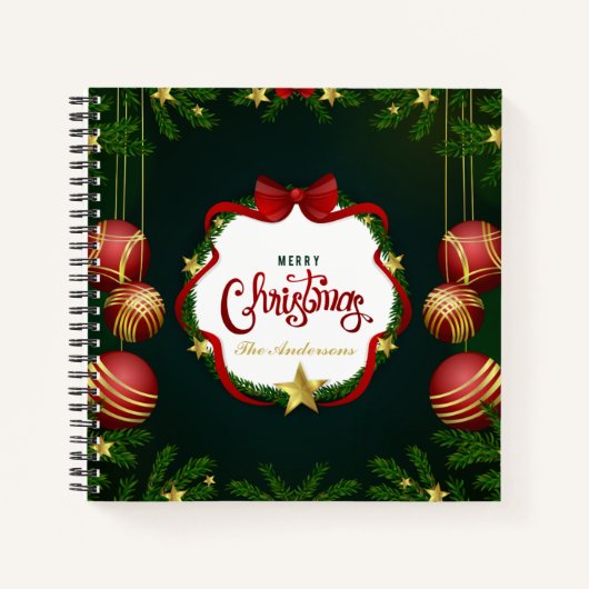 Gepersonaliseerde groene kerst | Guestbook Notitieboek (Voorkant)