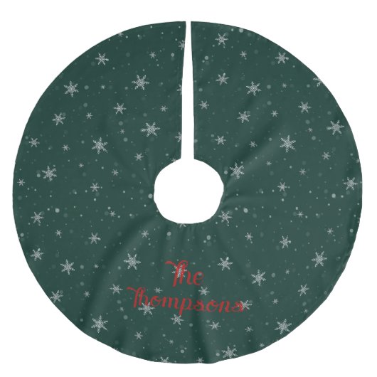 Gepersonaliseerde groene kerst sneeuwvlokken kerstboom rok (Voorkant)