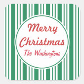 Gepersonaliseerde Groene Kerstmis Snoep Gift Stick Vierkante Sticker (Voorkant)