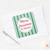 Gepersonaliseerde Groene Kerstmis Snoep Gift Stick Vierkante Sticker (Envelop)
