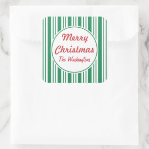 Gepersonaliseerde Groene Kerstmis Snoep Gift Stick Vierkante Sticker