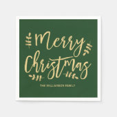 Gepersonaliseerde groene kerstservetten, gouden te servet (Voorkant)