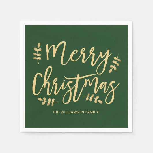 Gepersonaliseerde groene kerstservetten, gouden te servet (Voorkant)