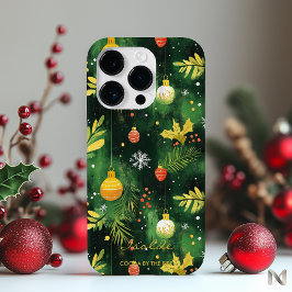 Gepersonaliseerde groene kerstversiering Case-Mate iPhone 14 pro hoesje