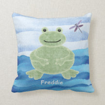 Gepersonaliseerde Groene Kikker Kussen met Dragonf