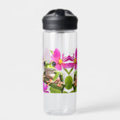 Gepersonaliseerde groene kikker omringd door roze  waterfles (Voorkant)