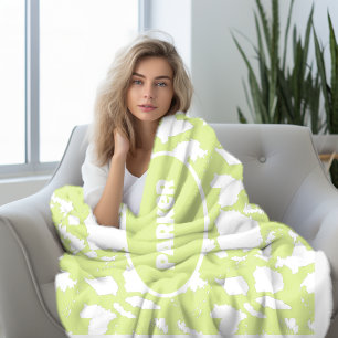 Gepersonaliseerde groene Koe Print Sherpa Deken