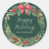 Gepersonaliseerde groene krans Kerstmis Ronde Sticker (Voorkant)