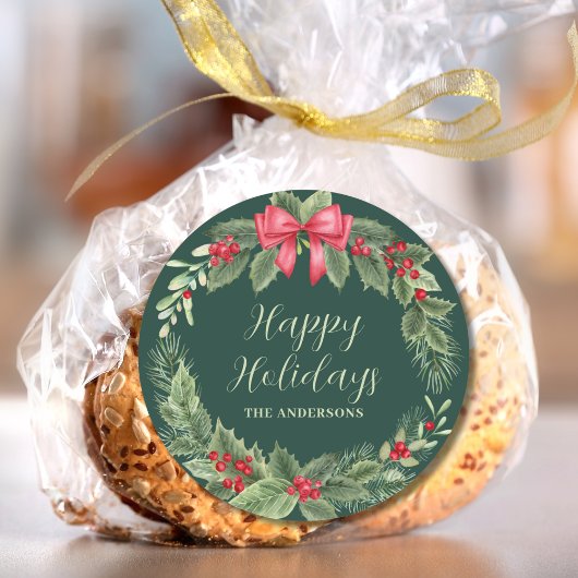Gepersonaliseerde groene krans Kerstmis Ronde Sticker